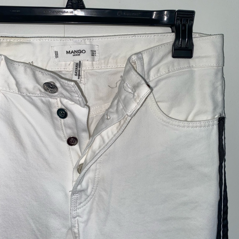 Mango Distressed White Jeans with Black Side Stripes - Picture 2 of 13